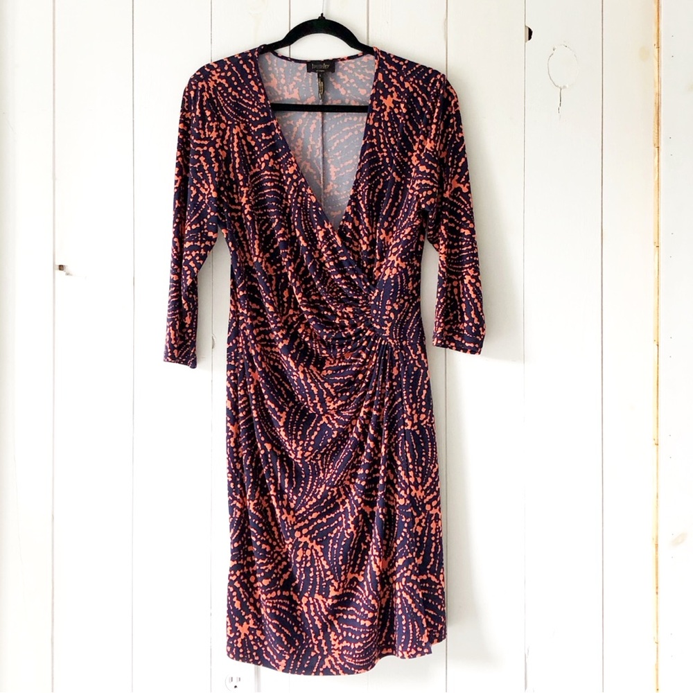 Laundry by Design Los Angeles Navy Orange Wrap Midi Dress Size Large